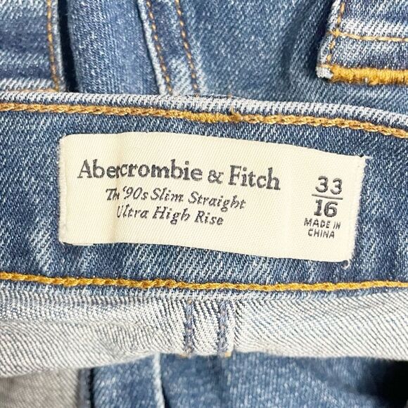 Abercrombie & Fitch The 90s Straight Ultra High Rise Size 33 | 16 Medium Wash - Picture 7 of 10